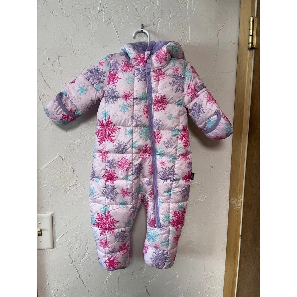 Spyder Baby Snowsuit‎ Winter Snowsuit Pink Snowflake Hooded Fleece Lined 3-6M